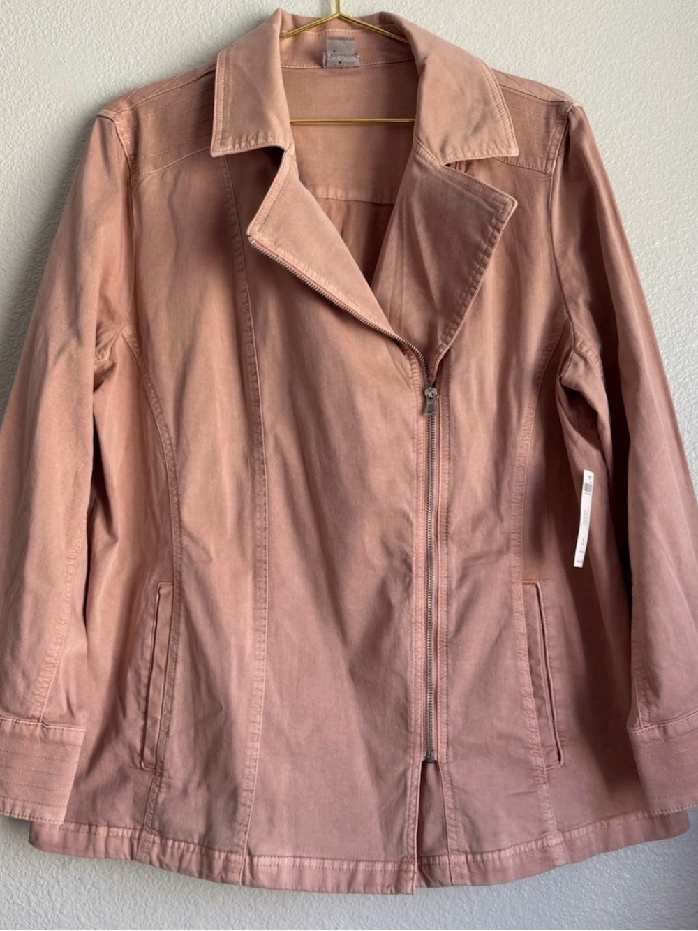 NWT! Chico's Elongated Moto Jacket Peach Career Office Casual Work Preppy XXL/3
